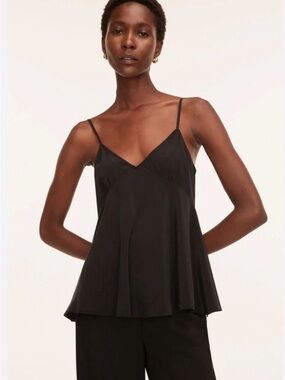Rebecca Taylor Black 100% Silk Essential V-Neck Spaghetti Strap Tank